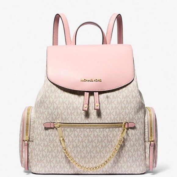 Michael Kors NEW Blush Pink Jet Set Monogram Chain Backpack $468 - Picture 1 of 9